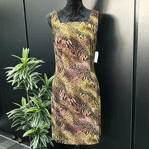 Dress Barn Sleeveless Fitted,square neck, animal print,zipper back,slit side hem
